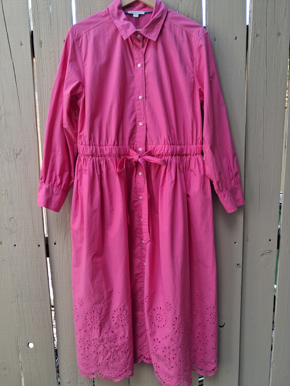 Free Assembly Belted Cotton Maxi Shirtdress with Eyelet Hem Eyelet Midi Dress